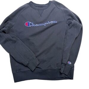 Retro Champion Navy‎ Blue Logo Sweatshirt Fleece Crew Medium Preppy Coastal